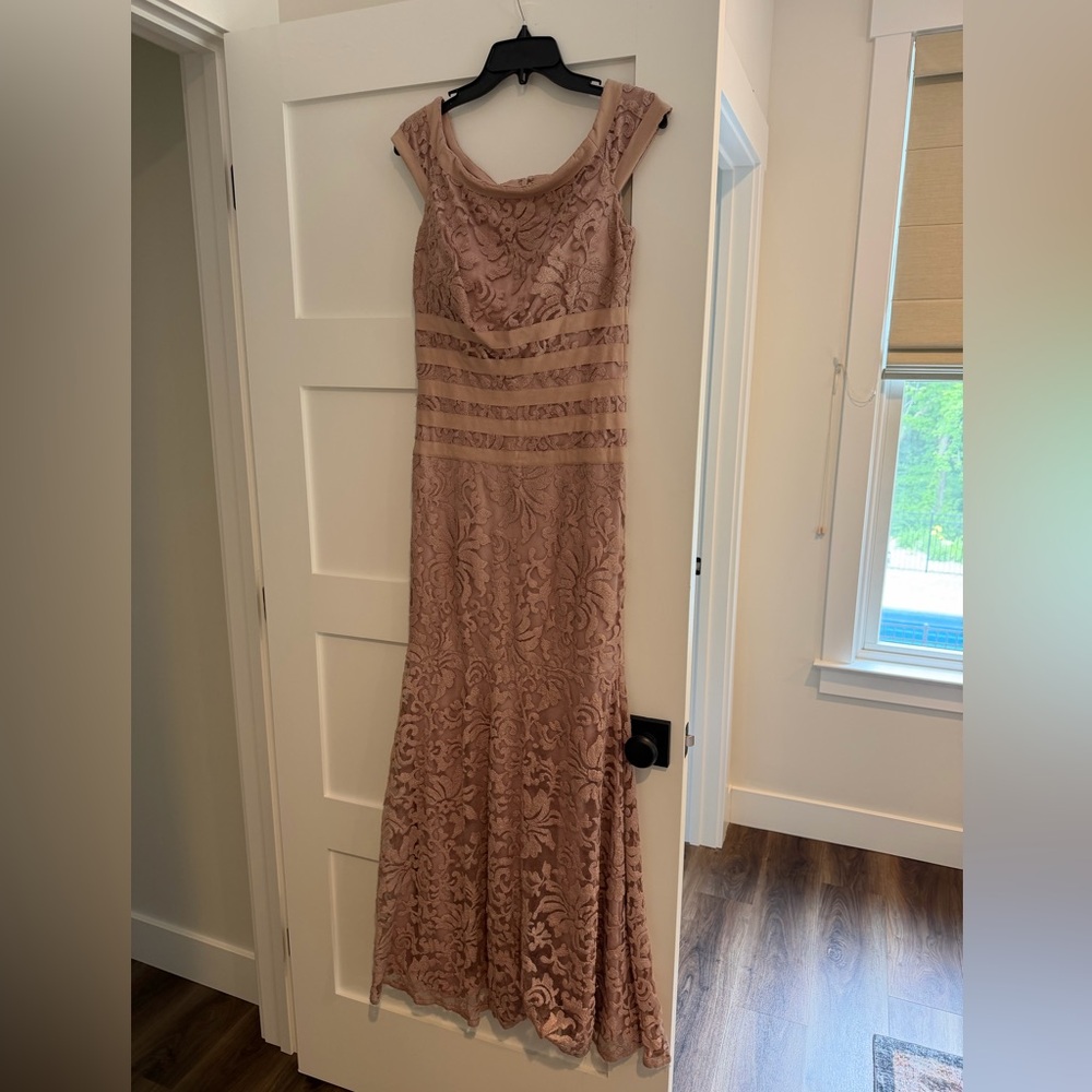 Tadashi Shoji Taupe Lace Maxi Dress